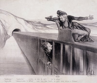 Tegneserie av Daumier "" Les Chemins de Fer"", nd. 1800-tallet av Honoré Daumier