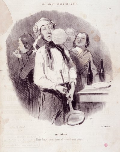 Tegneserie av en klønete mann. Serien "" Les Beaux Days de la Vie"": "" Les crepes... "" Gravering av Honore DAUMIER (1808-1879). Utdrag fra avisen "" Le Charivari"" 14. november av Honoré Daumier