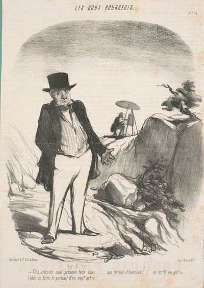 Disse artistene er nesten alle gale. . . Mitt æresord! . . . Her er noen som har ideen om å male portrettet av et gammelt tre! av Honoré Daumier