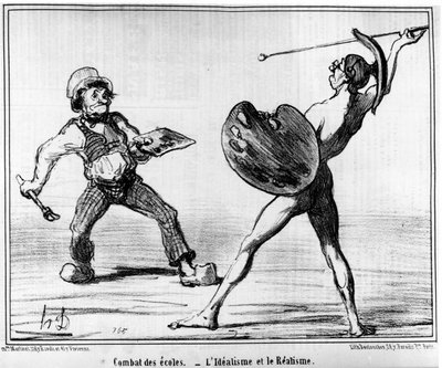 Skolekamp. idealisme og realisme, hentet fra "" Malerier og salonger"", tegneserier av Honore Daumier (1808-1879). “Charivari” av Honoré Daumier