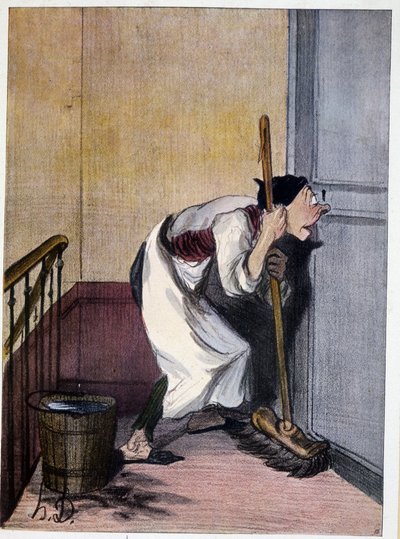 Concierge ser gjennom et nøkkelhull - tegning av Daumier, n.d. 19. av Honoré Daumier