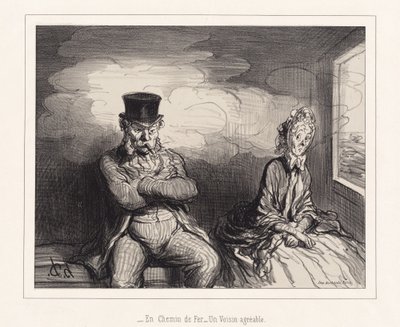 På jernbanen... En hyggelig nabo av Honoré Daumier