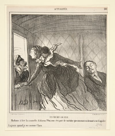 På toget: Madame ringte på døra av Honoré Daumier