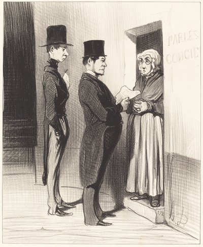 Og snakket til døren, erklærte dermed... av Honoré Daumier