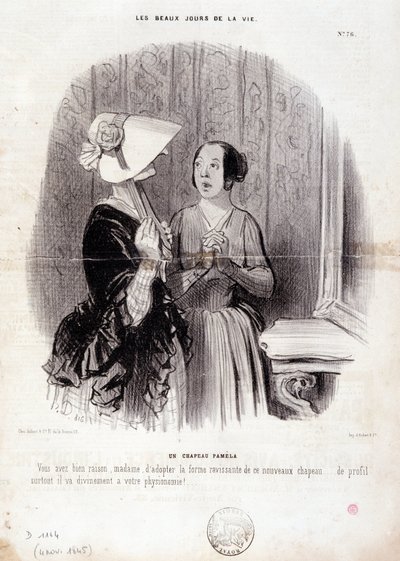 Mote tegneserie. Serie "" The Beautiful Days of Life"": "" En Pamela-hatt ..."" 4. november av Honoré Daumier