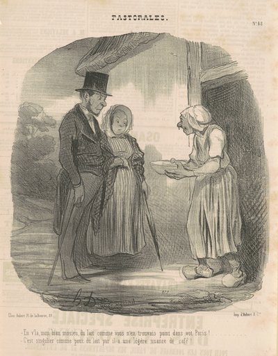 Kvinne med humanitære brev som hengir seg til mannen ... av Honoré Daumier