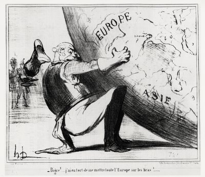 Tyskland: bigre!... jeg tok feil når jeg la hele Europa på mine hender. Illustrasjon Honore Daumier (1808-1879), publisert i nyhetene, "" Charivari", datert 25. januar av Honoré Daumier