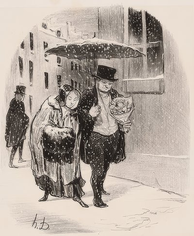 Ubeleilig å ha en slektning som heter Babylas, som forplikter seg til å gi ham en blomsterbukett 24. januar (fra Ser. av Honoré Daumier