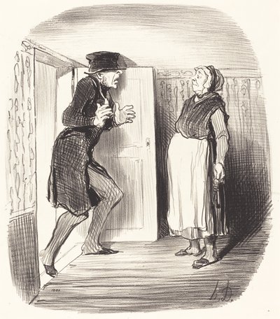 Ulempen med å besøke en mellometasje uten forholdsregler... av Honoré Daumier