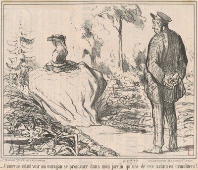 Jeg vil heller se en orkan vandre gjennom hagen min enn en av de jævla krinolinene! av Honoré Daumier