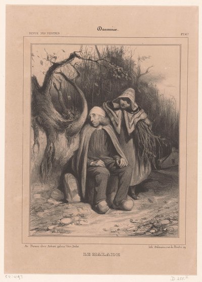 Ung kvinne med syk bonde langs en sti Le Malade (tittel på objekt) av Honoré Daumier