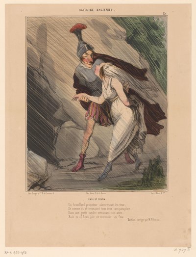 Karikatur av Aeneas og Dido Enée et Didon (tittel på objekt) Karikaturer av figurer fra antikken (serietittel) Histoire ancienne (serietittel på objekt) av Honoré Daumier