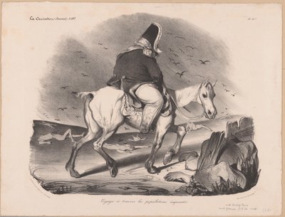 Karikatur av Louis Philip I, konge av Frankrike på hesteryggen blant likene Voyage à travers les populations empressées (tittel på objekt) av Honoré Daumier