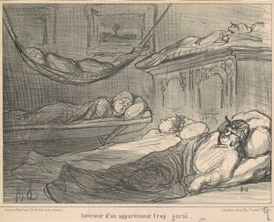 Interiøret i en overfylt leilighet... av Honoré Daumier