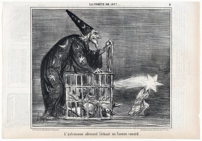 Kometen fra 1857, "Den tyske astronomen slipper en berømt and", fra Le Charivari, pub. 1858 (gravering) av Honoré Daumier