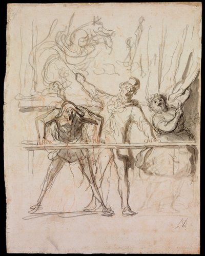 La Parade - The Side-Show - Daumier, Honore (1808-1879) - 1865 - Svart kritt, akvarell på papir - 39,8x30,4 - Szepmuveszeti Muzeum, Budapest av Honoré Daumier