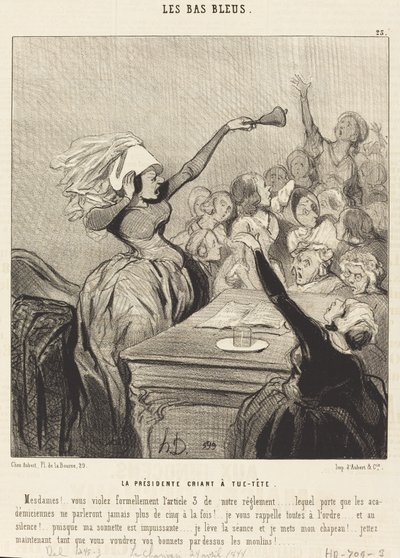 Presidenten roper på toppen av stemmen hennes: Damer!... av Honoré Daumier
