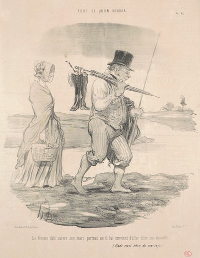 Kona bør følge mannen sin... av Honoré Daumier