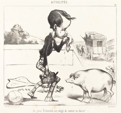 Unge Estancelin er forpliktet til å gå tilbake til klassen! av Honoré Daumier