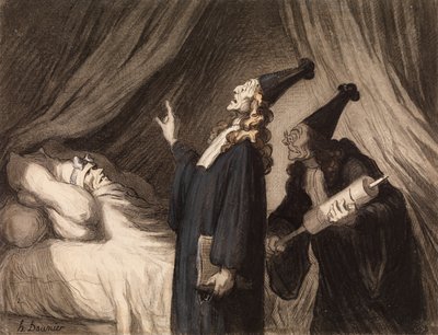 The Imaginary Invalid, ca. 1850 (svart kritt og wc på papir) av Honoré Daumier