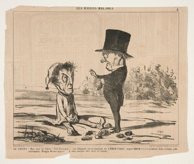 Den lærde - Min venn, vintreet, (Vitis Linnaeus.), er under angrep på dette tidspunktet av Honoré Daumier