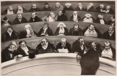 Le Ventre législatif. Aspects des bancs ministériels de la chambre improstituée de 1834 / Den lovgivende magen. Utsikt over skapbenkene til det ikke-prostituerte kammeret fra 1834. 1834 av Honoré Daumier