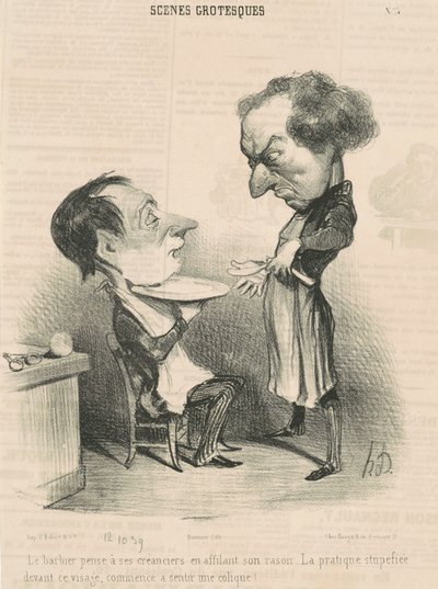 Frisøren tenker på kreditorene sine... av Honoré Daumier