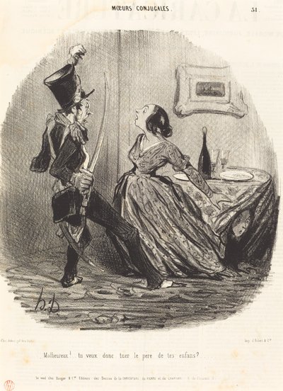 Uheldig! så du vil drepe faren til barna dine? av Honoré Daumier