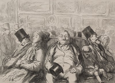 Hvileøyeblikk i Salongen Carré. av Honoré Daumier