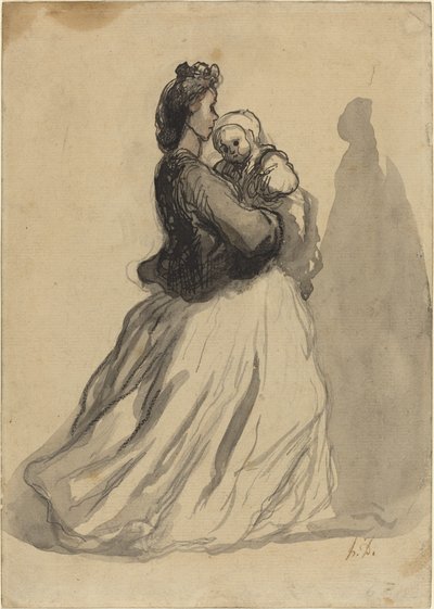 Mor og baby av Honoré Daumier