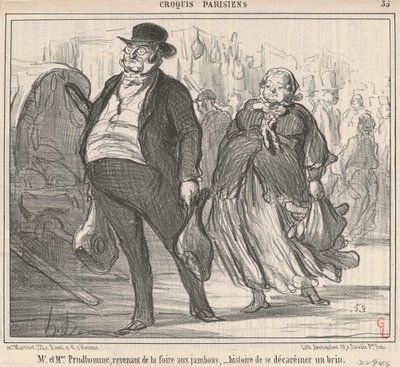 Herr og fru Prudohomme kommer tilbake fra messen... av Honoré Daumier