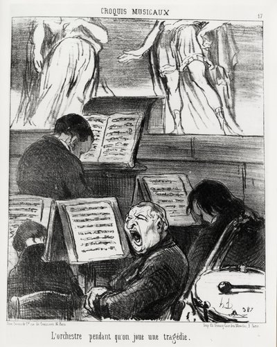 Musikalske skisser: orkesteret mens du spiller en tragedie. Illustrasjon d