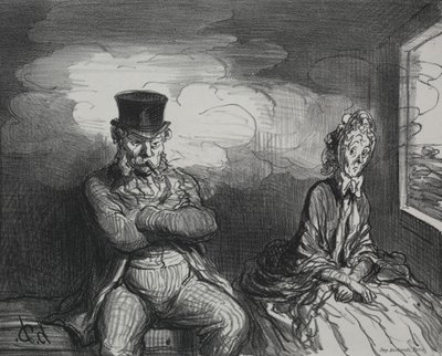 På toget: En hyggelig følgesvenn av Honoré Daumier