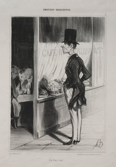 Parisian Emotions, plate 3: I Have Three Sous!, 1839. av Honoré Daumier