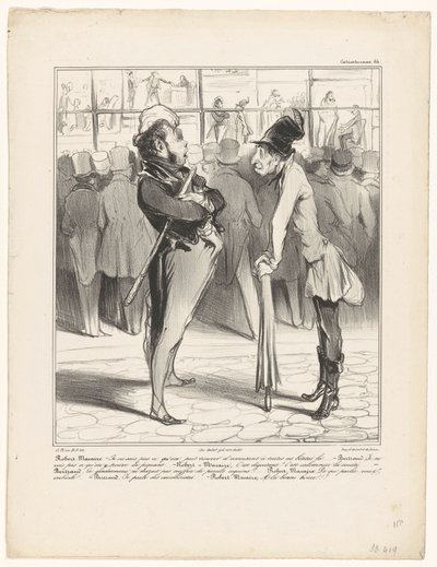 Robert-Macaire i samtale med Bertrand for vinduet til en trykkeri Caricaturana (serietittel på objekt) av Honoré Daumier