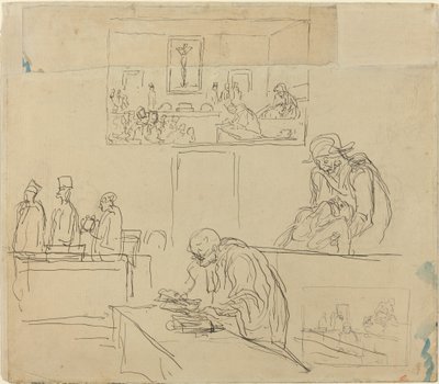 Scene for Tribunal (dommen) av Honoré Daumier