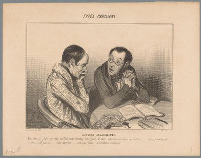 Forfatter råder kollega til å kvitte seg med kona Dramatiske forfattere (tittel på objekt) Parisiske typer (serietittel) Typer Parisiens (serietittel på objekt) av Honoré Daumier