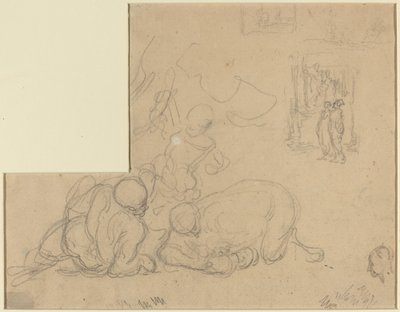 Studieark med to store menn på bakken av Honoré Daumier