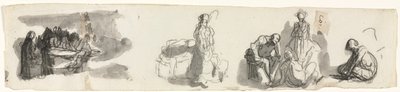 Studieark med en gruppe på fire figurer til høyre (recto) av Honoré Daumier