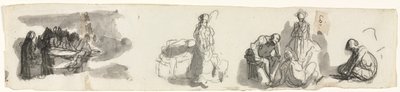 Studieark med en gruppe på fire figurer til høyre, tredje kvartal 1800-tallet. av Honoré Daumier