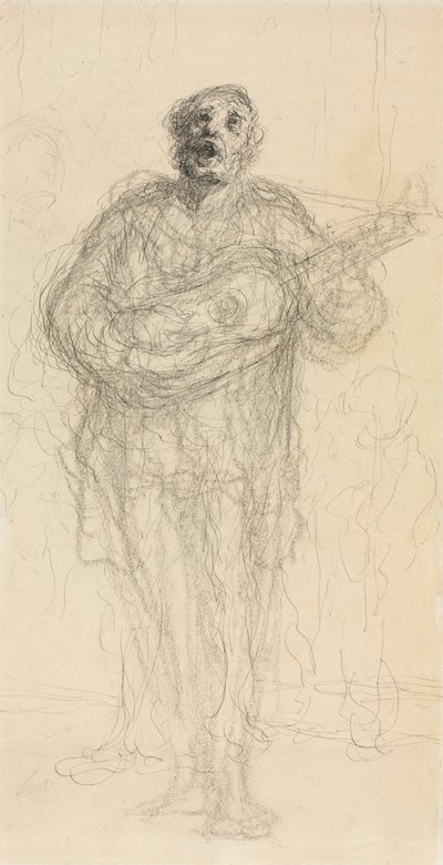 Syngende gitarist recto, Reclining Woman Leaning on Her Arm verso, 185560. av Honoré Daumier