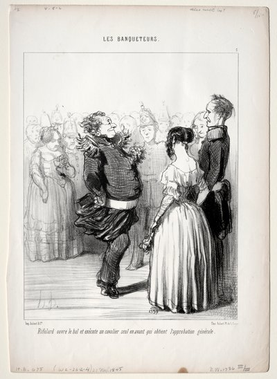 The Banqueters, plate 5: Rifolard åpner ballen, 1848. av Honoré Daumier
