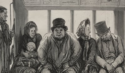 The Omnibus: Interiør i Omnibus. av Honoré Daumier