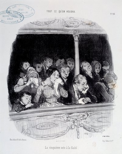 Den femte akten har Gaite-uttrykkene av ansiktet til publikum under showet (kjedsomhet, trøtthet, desinteret) Karikatur av Honore Daumier (1808-1879). Paris-museet Carnavalet fra 1800-tallet av Honoré Daumier