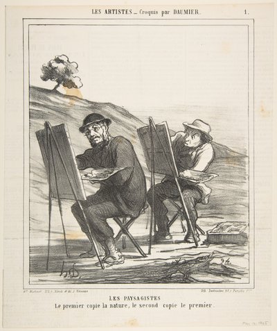 Landskapsmalerne, den første kopierer naturen, den andre kopierer den første, fra..., 12. mai 1865. av Honoré Daumier