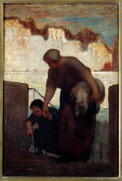 Vaskemaskinen. Maleri av Honore Daumier av Honoré Daumier