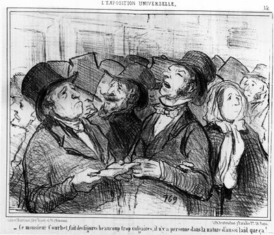 Denne herren Courbet, lager alt for vulgære figurer, det er ingen i naturen som er så stygg som det!... , hentet fra “” Paintings and Salons”, tegneserieserie av Honore Daumier (1808-1879). “Charivari” av Honoré Daumier