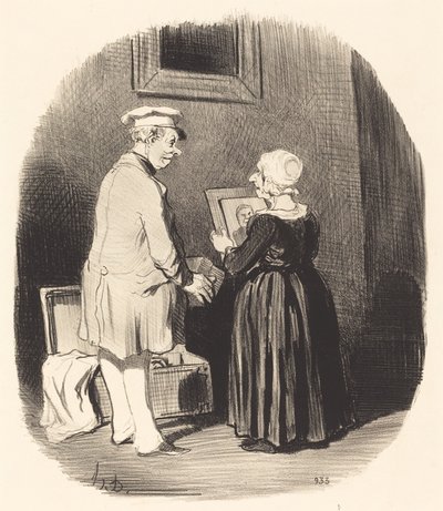 Her, min kone, her er mitt portrett... av Honoré Daumier