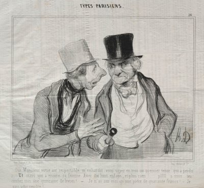 Typer Parisiens, plate 26: Ja, Sir, din respektable luft oppmuntrer meg... av Honoré Daumier