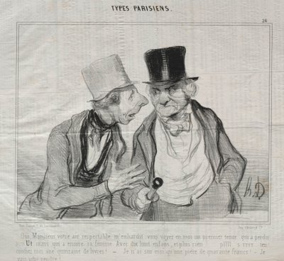 Typer Parisiens, plate 26: Ja, herre, din respektable luft oppmuntrer meg..., 29. mai 1840. av Honoré Daumier